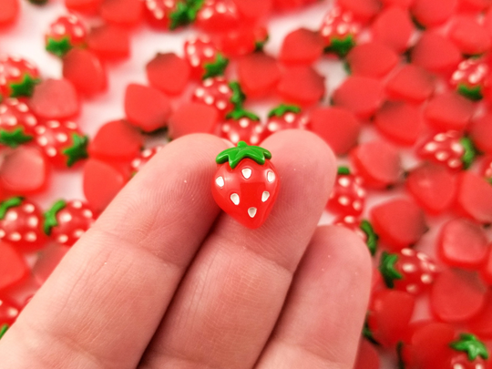 10 Miniature Strawberry Cabochons, Resin Fruit Cabochon, Shaker Mold Embellishment Bits, Nail Art Decoration, Slime Doll Cabs