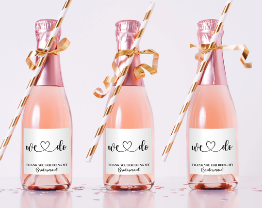 Mini Champagne Bottle Labels, Thank You Bridesmaid Box, Gift