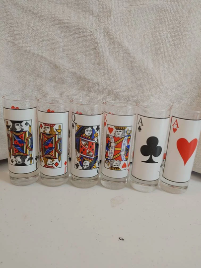 Vintage Poker Suits Double Glasses Barware Cocktail Casino Father's Day Card Party Shooters