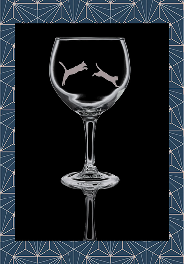 Cat Jumping Engraved Balloon Gin Glass. Beautiful Etched Personalised With Name. Design Won't Wear Off Like Vinyl.140