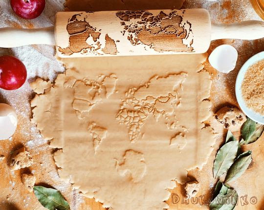 Earth Map Globe Travel Rolling Pin Embossed, Cookies, Cookie, Roller, Laser Engraved, Gift, Christmas, Fondant, Dought, Biscuit, Pastry