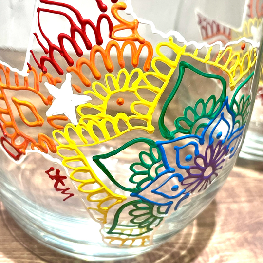 Texas Rainbow Stemless Wine Glass