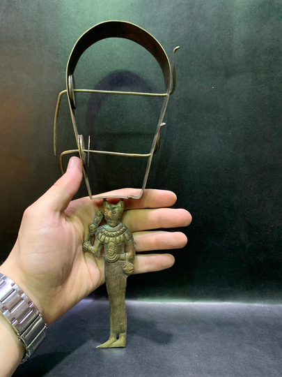 Handmade Bastet Cat Copper Sistrum - Musical Instrument Bastet Figures For Sale