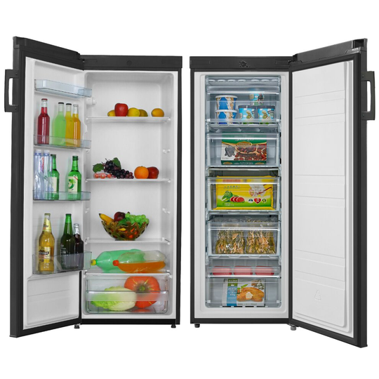 Cookology Upright Fridge & Freezer Pack in Black, 55 x 142cm tall, Side-by-Side