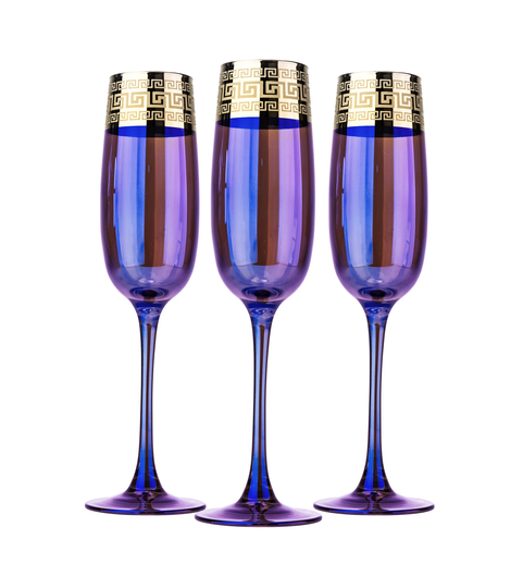 Glasstar 6 Oz/175 Ml Glass Goblet Set, Purple Wine Glasses With A Golden Rim, Refined "Golden Lazurit Versailles