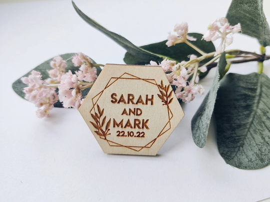 Hexagon Magnets, Wedding Thank You Mangets, Favors For Guests, Floral Personalized Engraved Favor, Wooden You Gifts