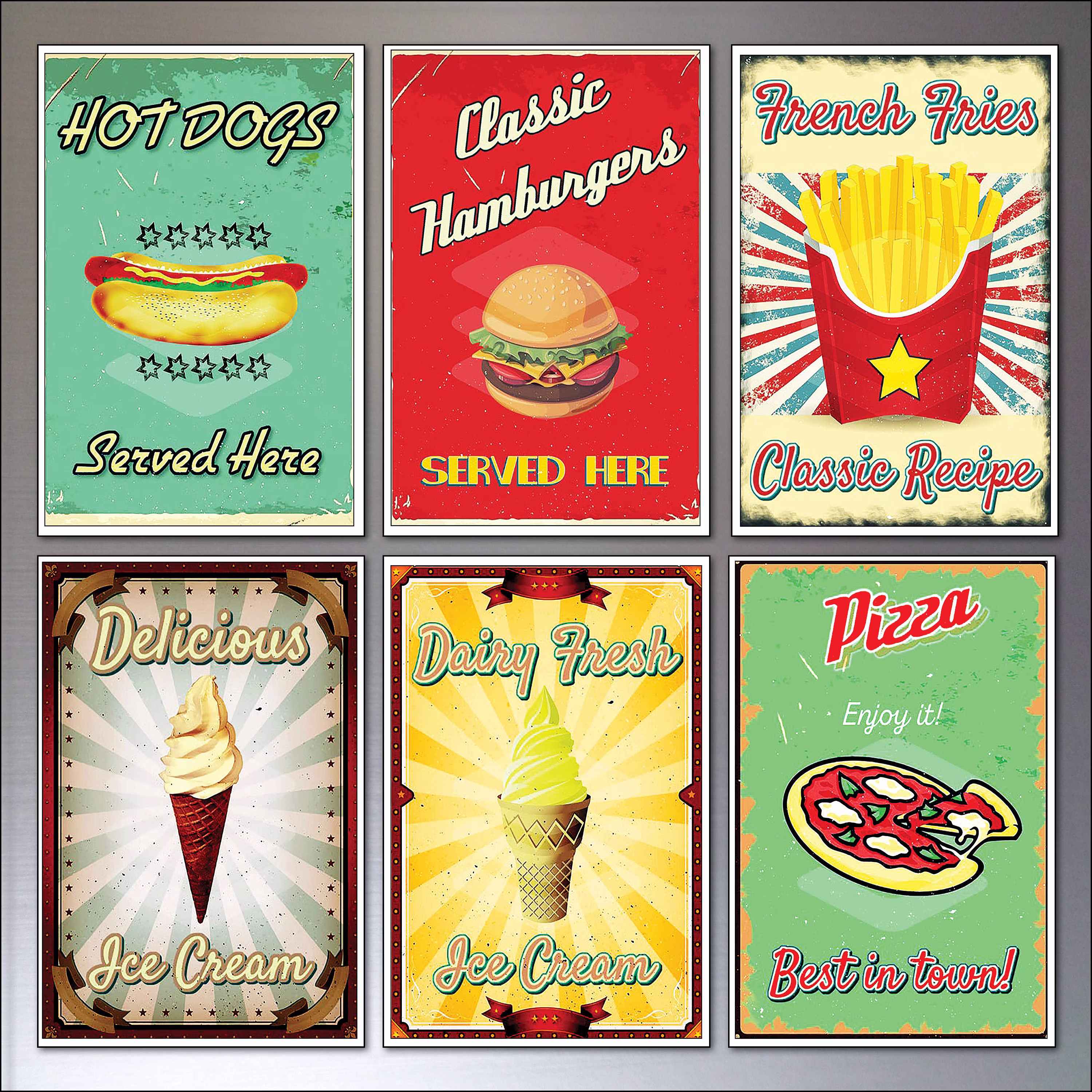 Vintage Fast Food Retro Promo Poster Fridge Magnets Set O 6 Flexible