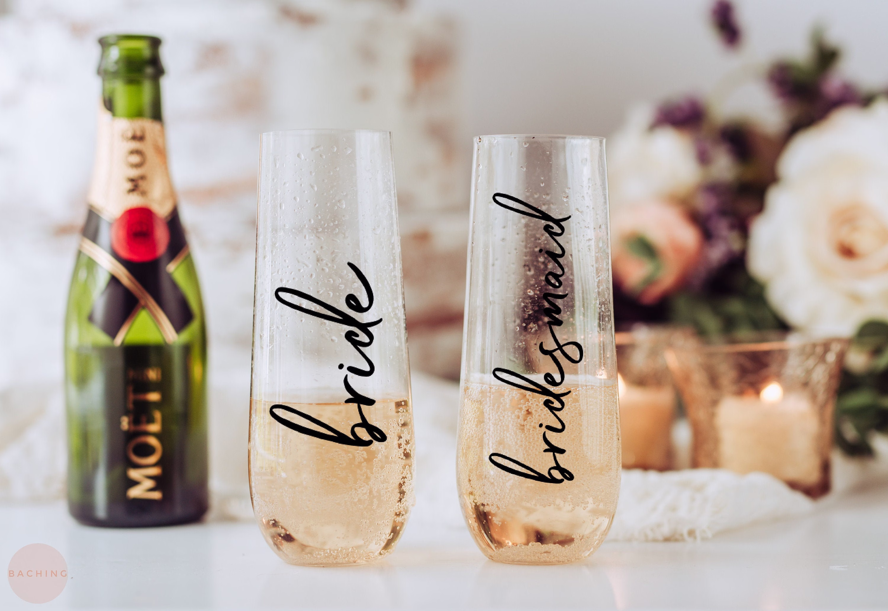 Bachelorette Party Cups - Plastic Cheers Champagne Flutes Bridesmaid Wine Glasses, Brides Babes Flute