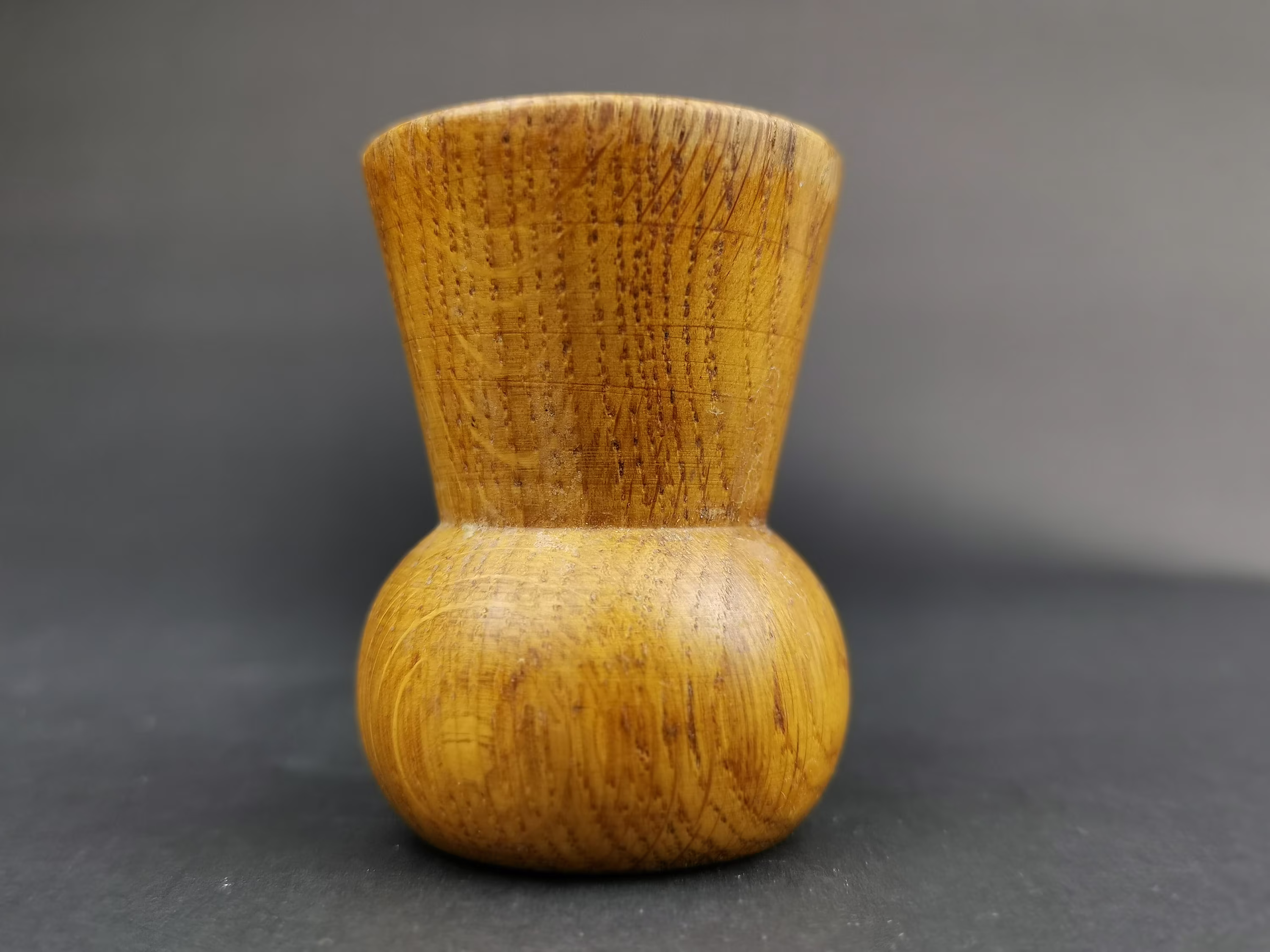 Vintage Carved Wood Cup From Scottish Timber Wooden Shot Glass Or Dice Shaker With Signed Insert On Bottom Hand Made 1930's