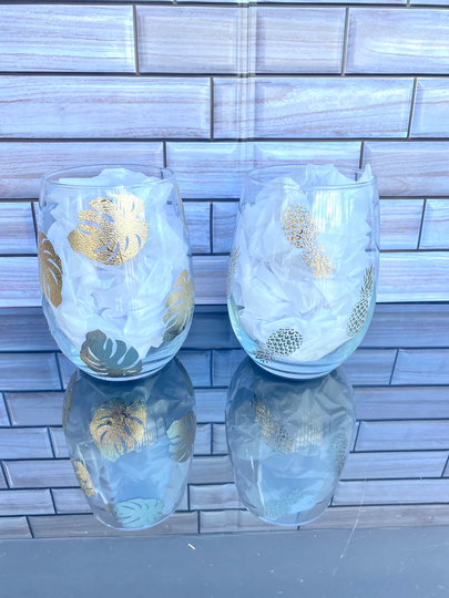 Gold Leaf & Pineapple Wine Glasses