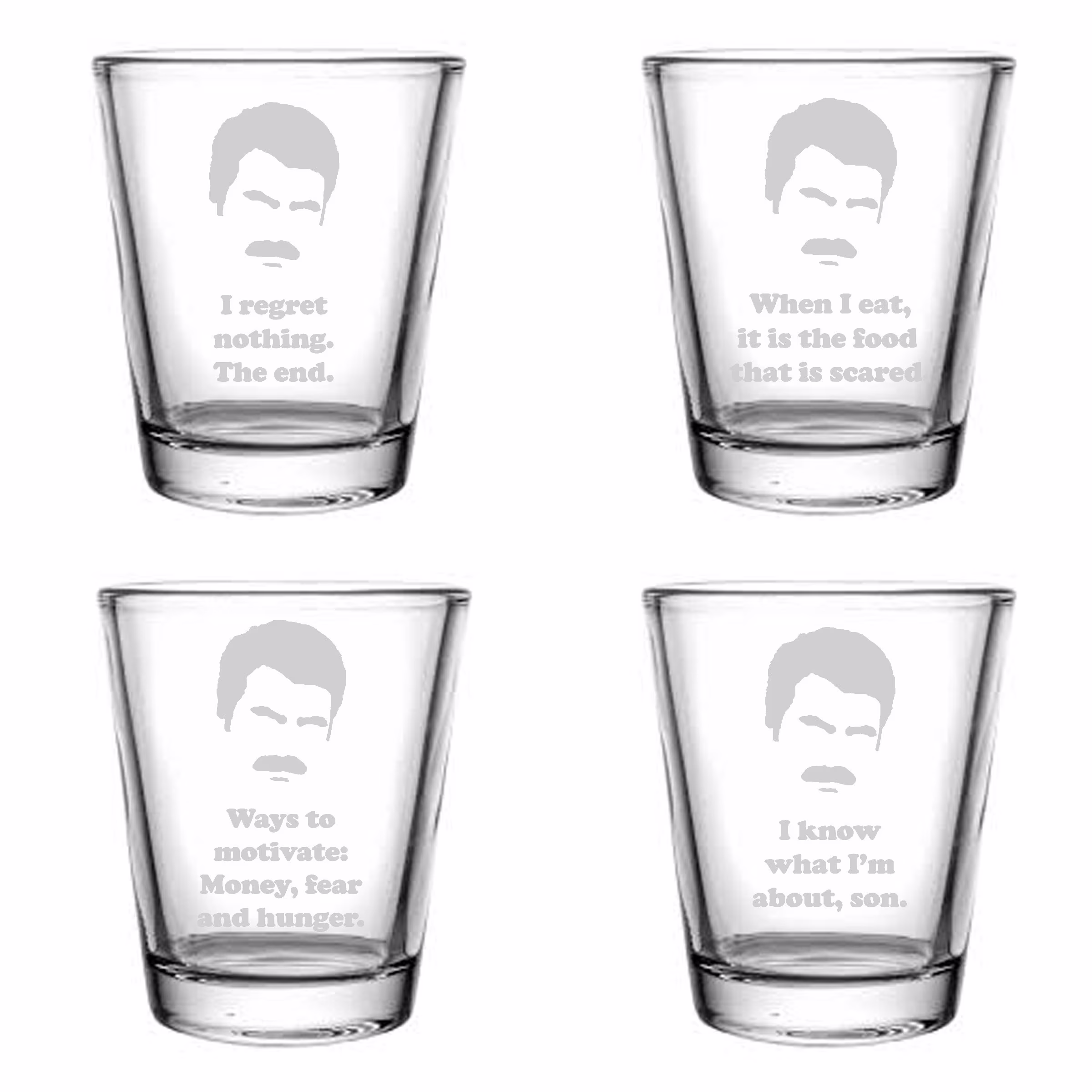 Ron Swanson Gift Set Shot Glass Of 4 Parks & Rec Fan, Quotes, Whiskey, Father's Day