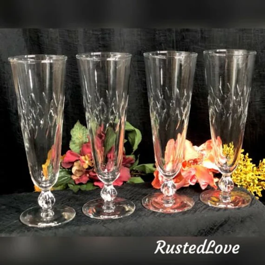 Vintage Cut Glass Pilsner Glasses/Tall Champagne - Set Of 4