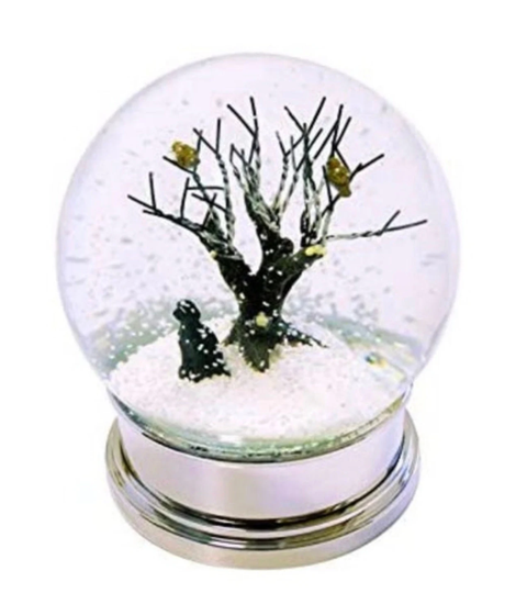 Festive Themed Wintered Scene Snowglobe With An Added Black Labrador Sitting Dog