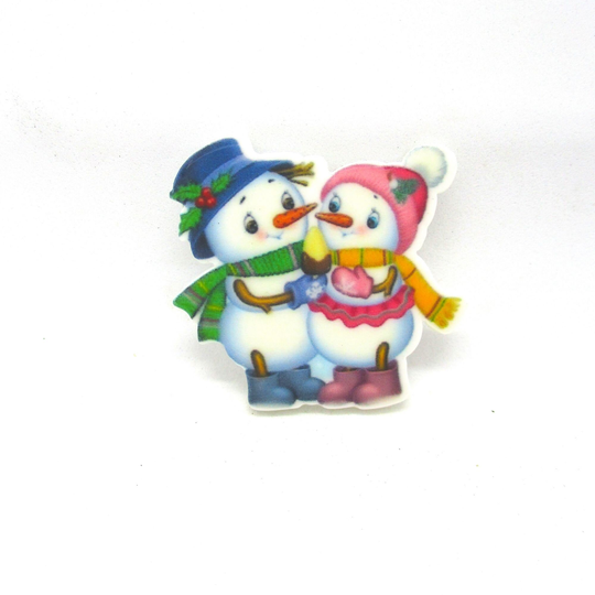 Mr & Mrs Snowman Resin Needle Minder For Cross Stitch