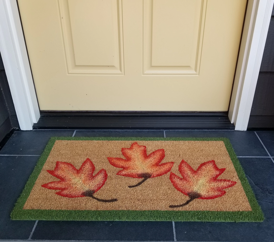 Colorful Fall Colors Outdoor Mat, Fall Leaves Welcome Vibrant Maple Leaf Autumn Entry Season Front Porch