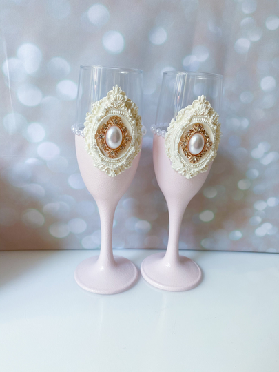 Wedding Champagne Toasting Flutes Pink Bride & Groom Accessory Blush Crystal Rustic Shabby Chic Decoration Table Glasses Gift