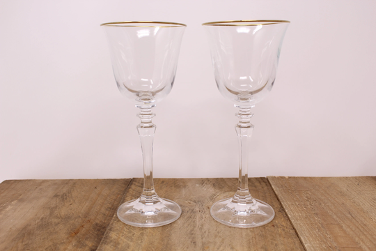 2 Vintage Tulip Shaped - Stemmed Wine Goblets/Glasses With Knop Faceted Stems