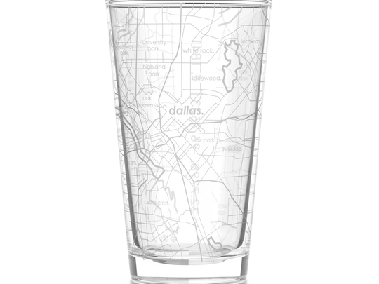 Dallas Map Pint Glass | Engraved Beer | 16Oz Etched Drinking Glasses Gifts For Him Birthday Gift Of