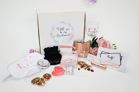 Personalised Bridesmaid Filled Box, Maid Of Honour Proposal Thank You For Being My Bridesmaid, White & Rose Gold Gift Box