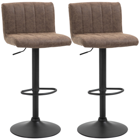 HOMCOM Set of 2 Adjustable Height Bar Chairs with Footrest, Brown
