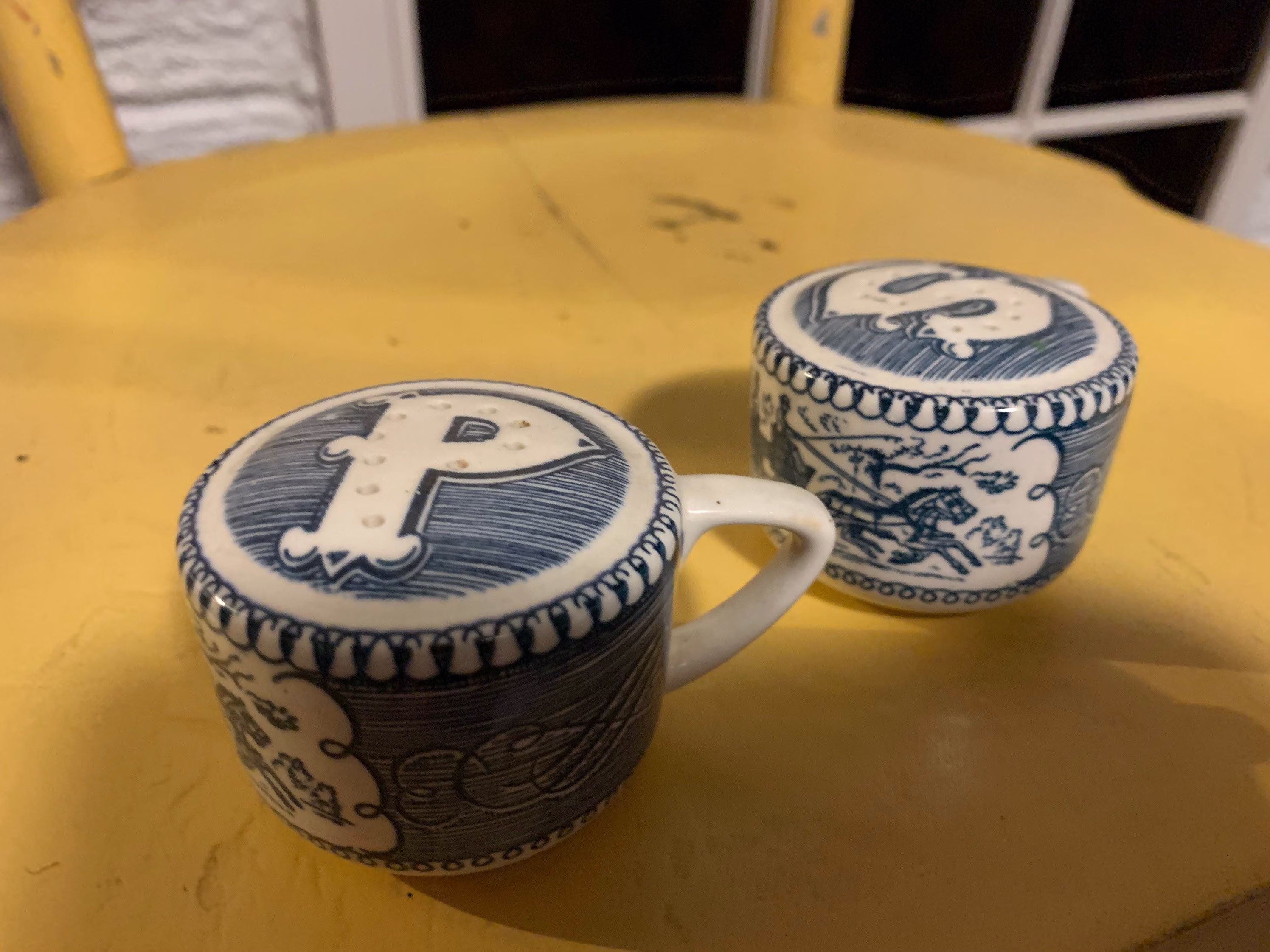 Vintage Transferware Horse & Buggy Salt Pepper Shaker