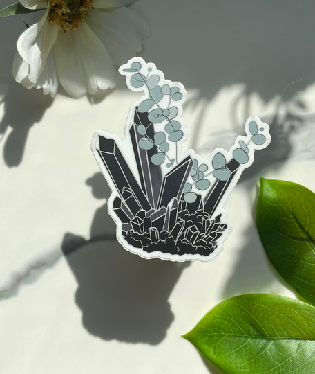 Black Tourmaline Crystal Eucalyptus Magnet, Magnet, Witchy Magnet Die Cut