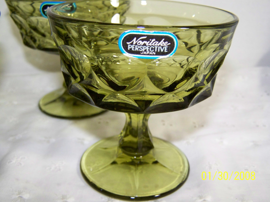 Vintage Noritake Perspective Green Champagne/Tall Sherbet Glasses 4