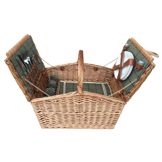 4 Person Tweed Double Lid Picnic Basket