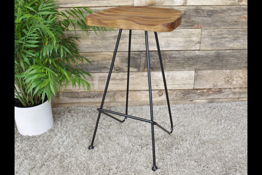Set Of 4 Bar Stools - Vintage Urban Iron & Sheesham Wood Stylish Industrial/X