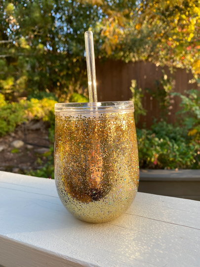 Gold Snow Globe Wine Tumbler | With Straw
