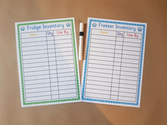 Fridge, Freezer Inventory, Weekly Planner, Laminated, Reusable/ Dry Wipe, Inventory, Reduce Waste, A4 Size