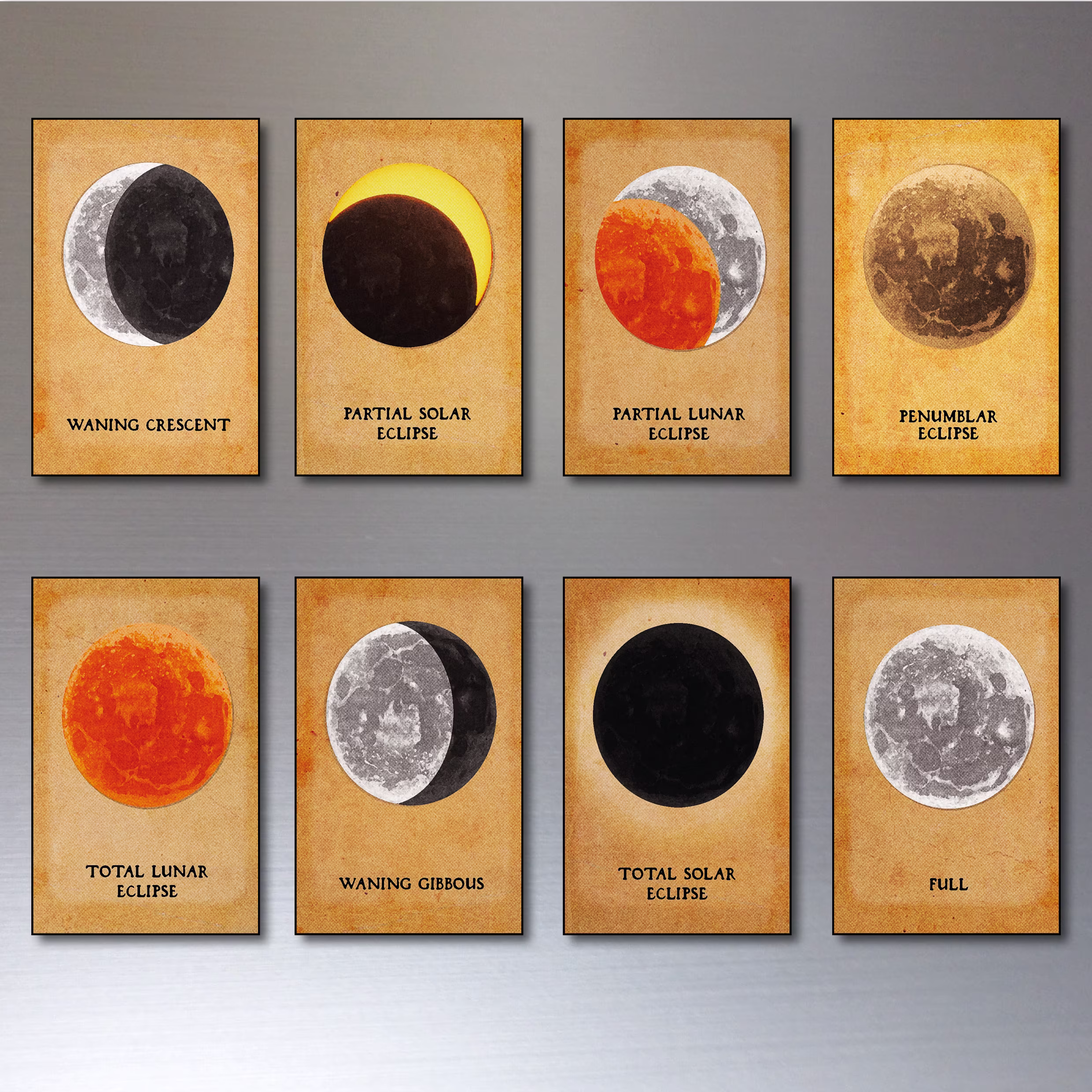 Vintage Moon Solar Eclipse Fridge Magnets Set Of 8 Thin Decorative Art