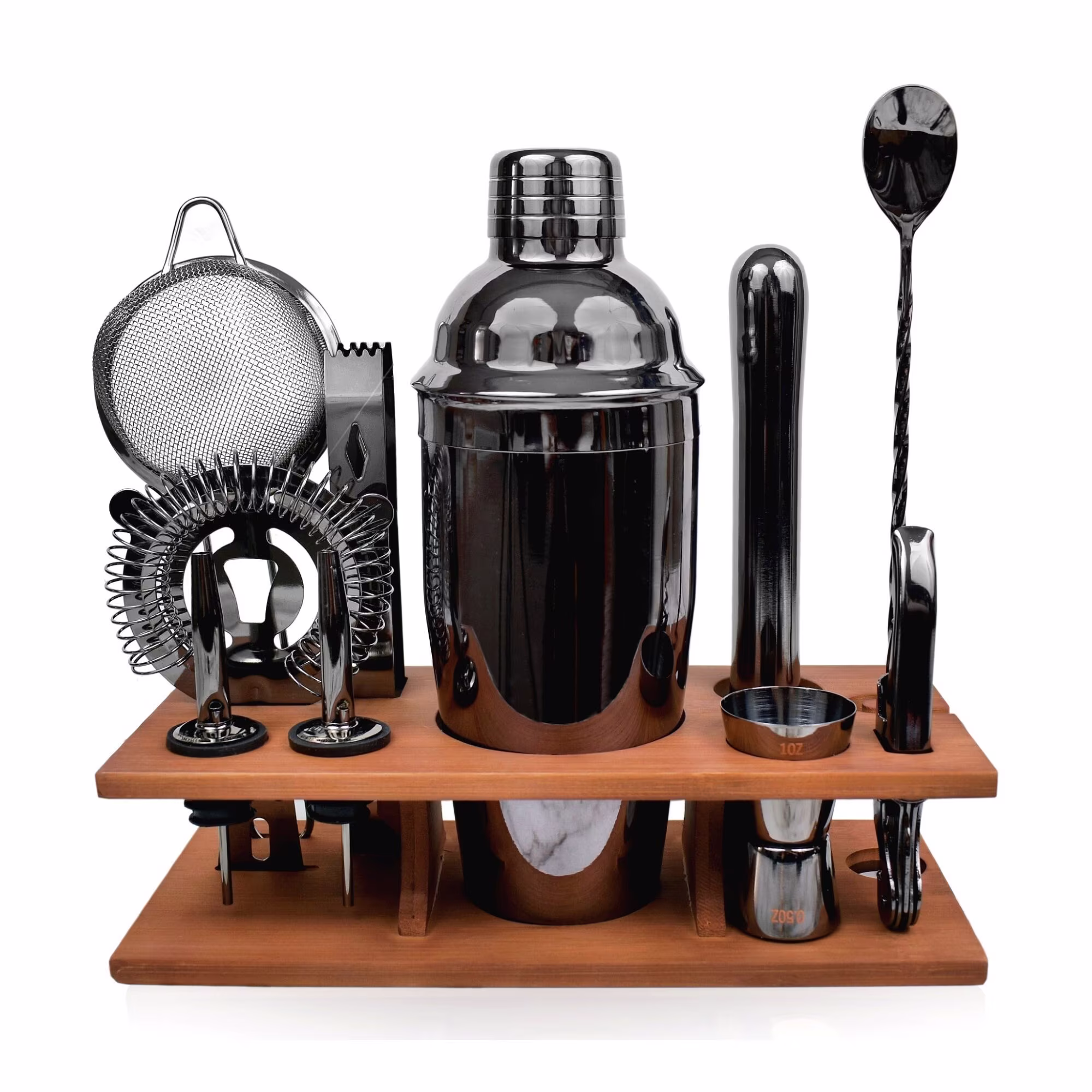 Mixology Bartender Kit, Stylish Cocktail Shaker Set, Gunmetal Black 11 Piece, Bar With Muddler, Pourers, Strainer & Twisted Spoon