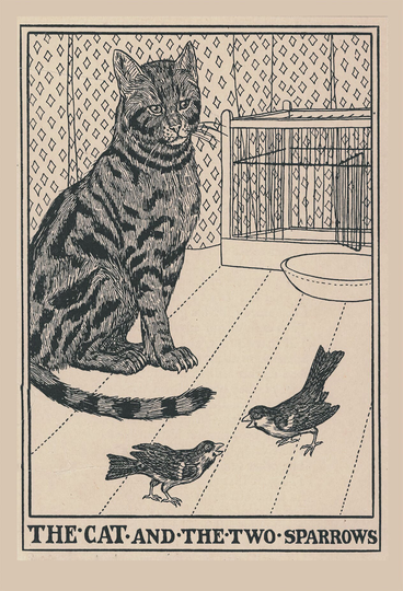 The Cat & Two Sparrows By Percy J. Billinghurst, 1900 - Postcard
