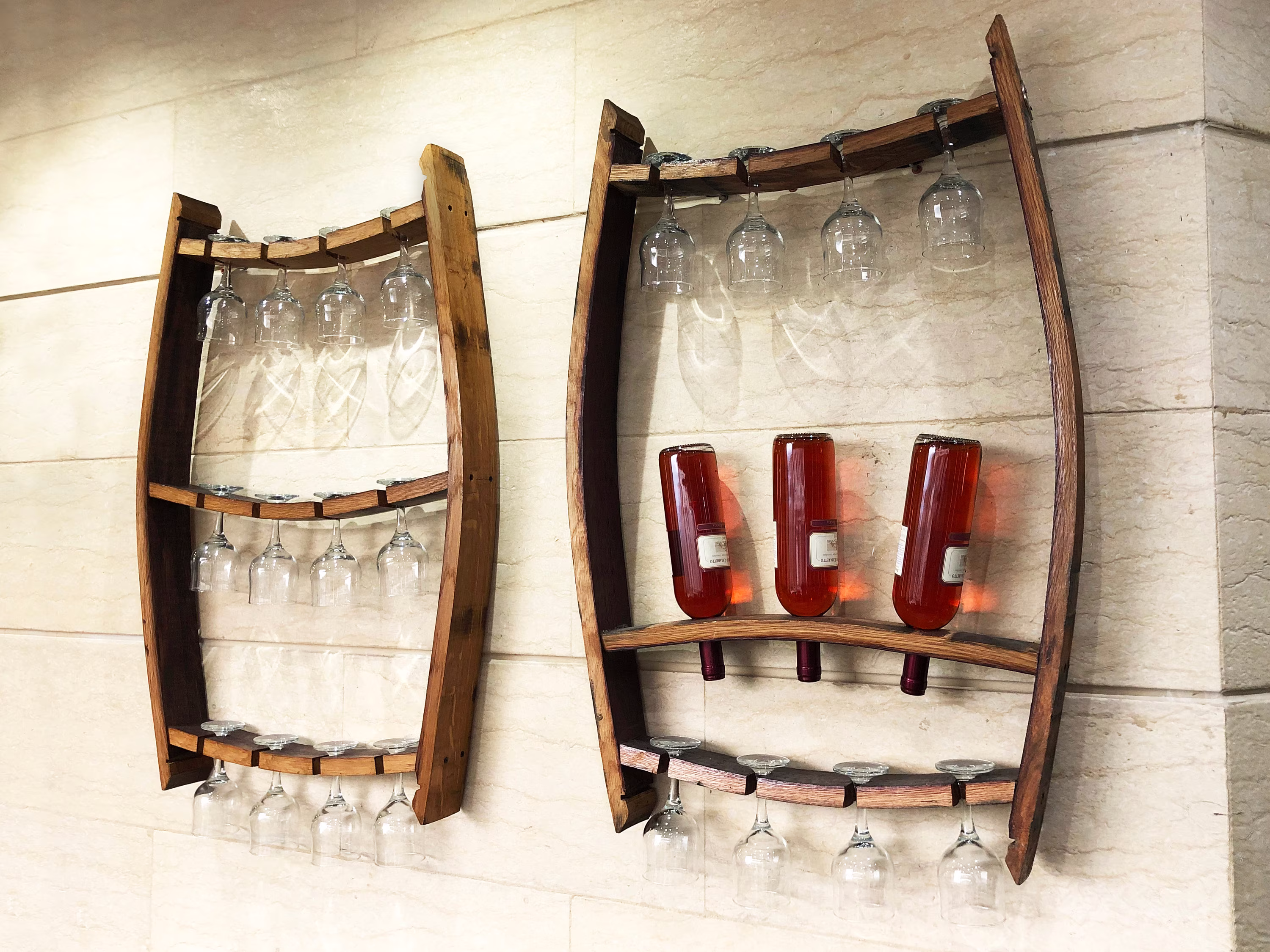 2 X Trio Pack Wine Barrel Bottle + Glass Display