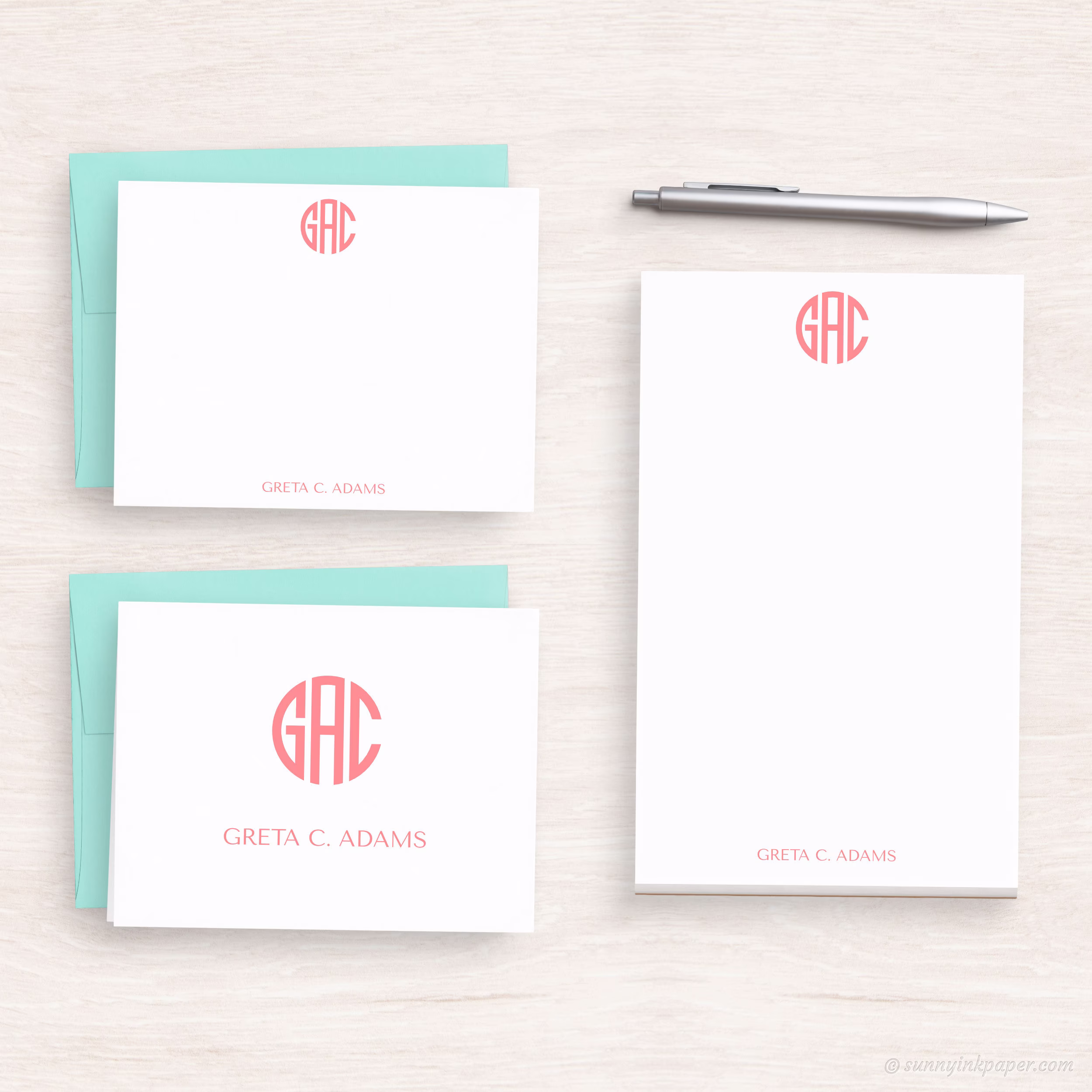 Personalized Monogram Set - Customized Stationery Gift Simple Classic Stationary #200