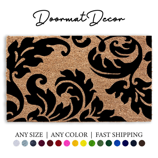 Large Floral Print Doormat, Royal Vintage Coir Rug, Door Mat, Outdoor Entryway Decor, Custom Personalized Hand Drawn Pattern