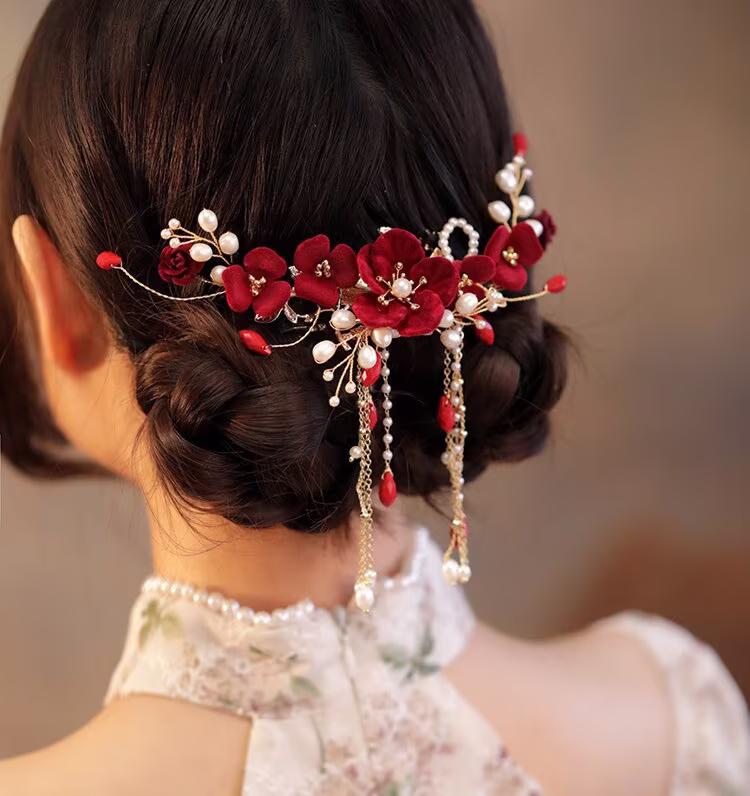 Bride Hairpin, Side Hair Clip, Classical Stick, Clip Pins, Red Accessories, Hanfu Song Dynasty Hairpin