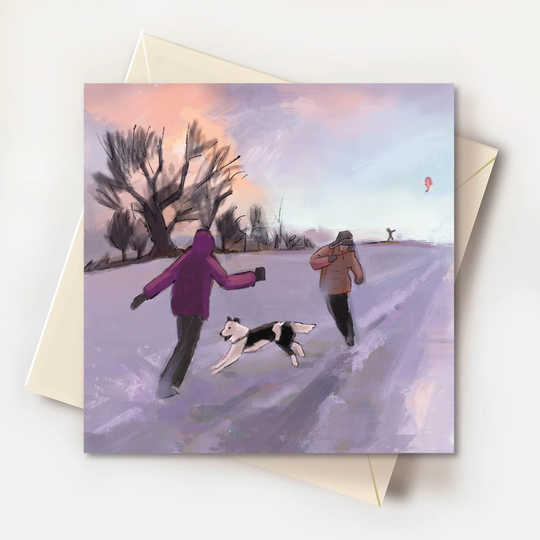 Winter Solstice Whimsical Naive Dog Card Snow Scene Lover Gifts Birthday Thank You