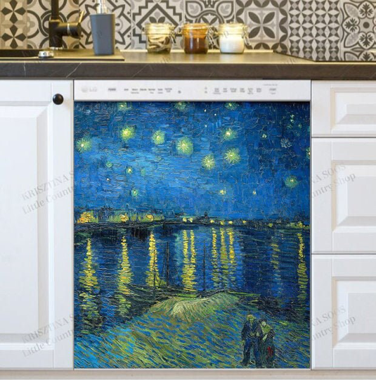 Kitchen Dishwasher Magnet Cover - Vincent Van Gogh Starry Night Over The Rhone