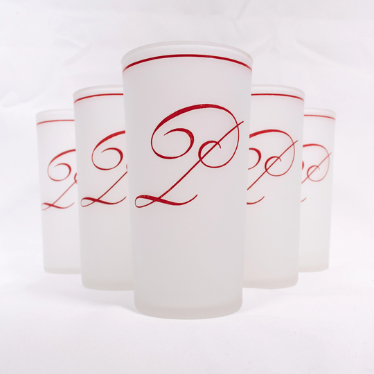Vintage Set Of 6 Federal Glass Monogram Red "P