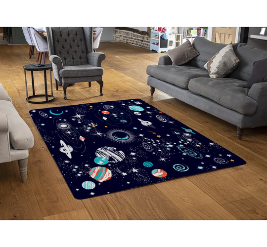 Wilkins Space Galaxy Constellation Designer Shaggy Navy Rug