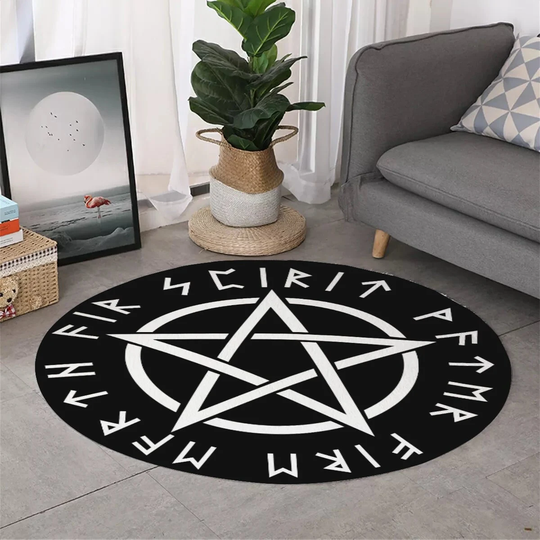 Pentacle With Elements, Witch, Pagan Round Area Rug