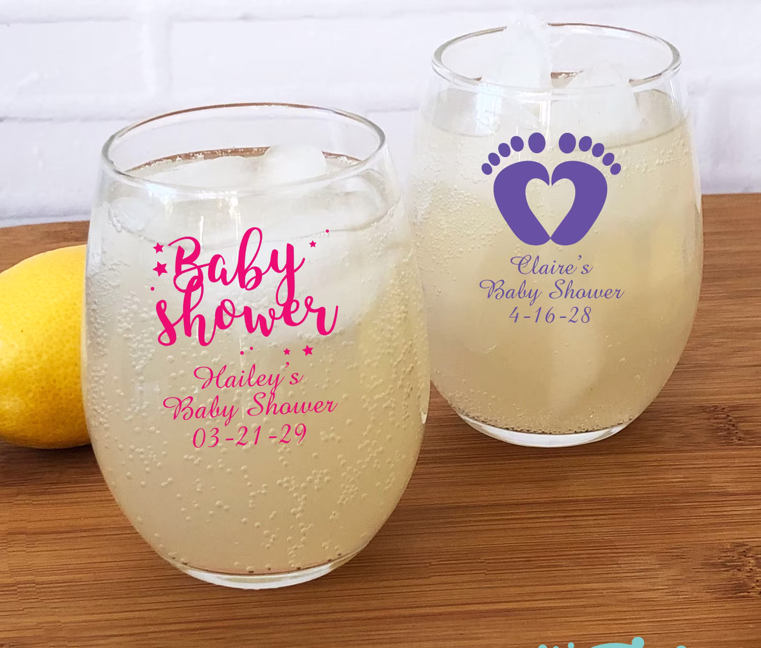 Printed 24 Pieces Of Baby Feet Shower Favors Personalized Stemless Wine Glass - {Item#726}