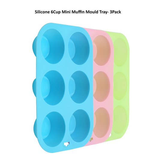 (Pack of 3 (1x Each Color)) SRV Hub®️21cm Silicone 6Cup Muffin Mould Mini Tray