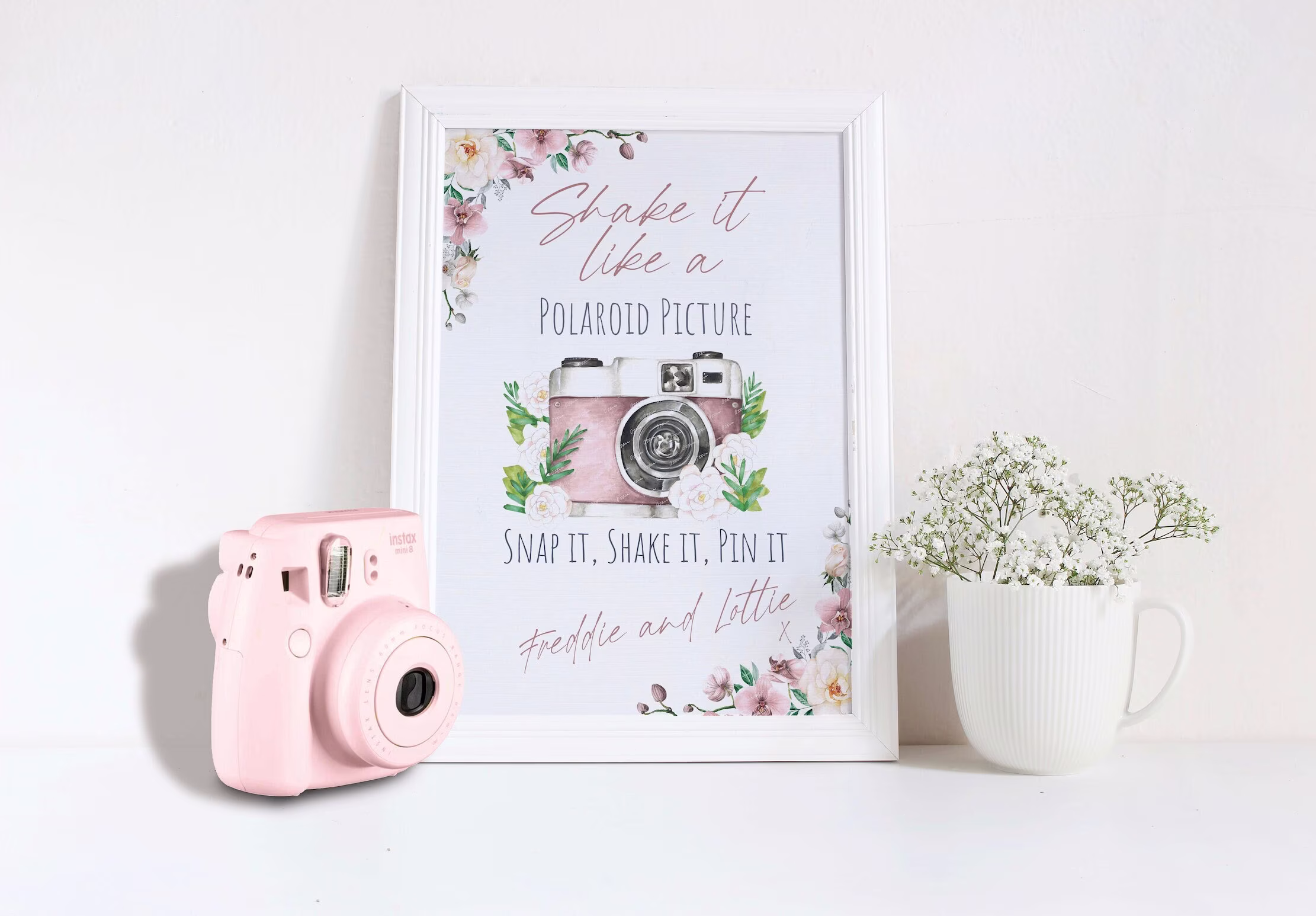Printed | Personalised Polaroid Wedding Guest Book Sign, Gold Camera Photo Booth Baby Shower, Hen Party