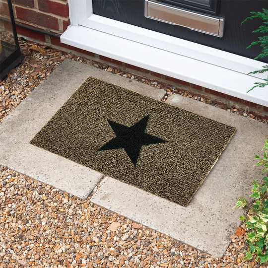 Star Inlay Door Mat|Brown/Beige + Black Star|Entrance Barrier Dirt-Trapper Floor Mat|Housewarming Gift|Home Decor|Indoor Use|3 Sizes