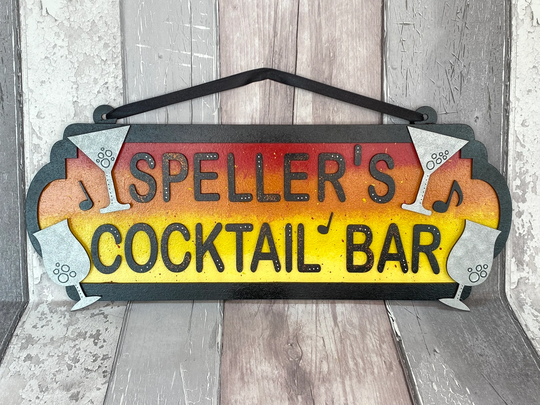 Sunset Personalised Cocktail Bar Sign, Hand Painted Wood For Indoor Use