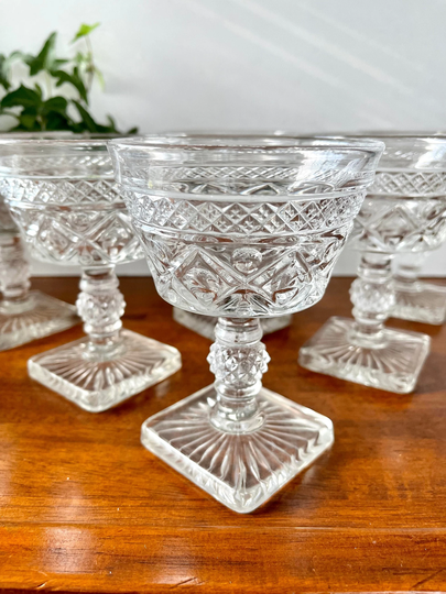 6 Cape Cod Wine Goblets - Code Cocktail Glasses Clear Dessert Bowls- Ball Stem Imperial Glass Ohio