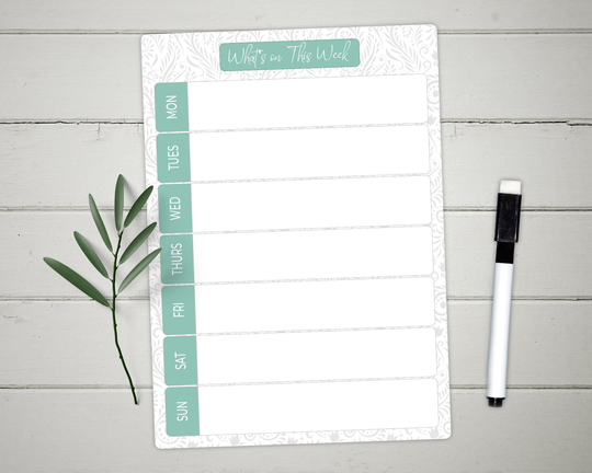 Weekly Family Planner Whiteboard - Wipe Clean Extra Small Organiser Dry Board
